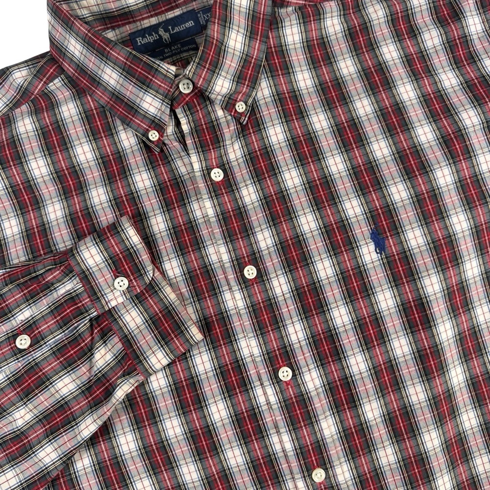 Ralph Lauren Blake Button Down Shirt Mens XXL Red Plaid Cotton Long Sleeve Pony